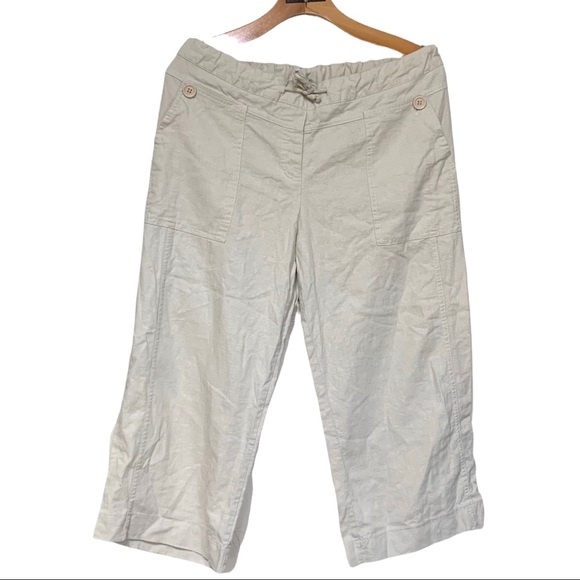 EUC Mothercare Beige Linen Adjustable Waist Cropped Pedal Pants Size 12 - Picture 2 of 11